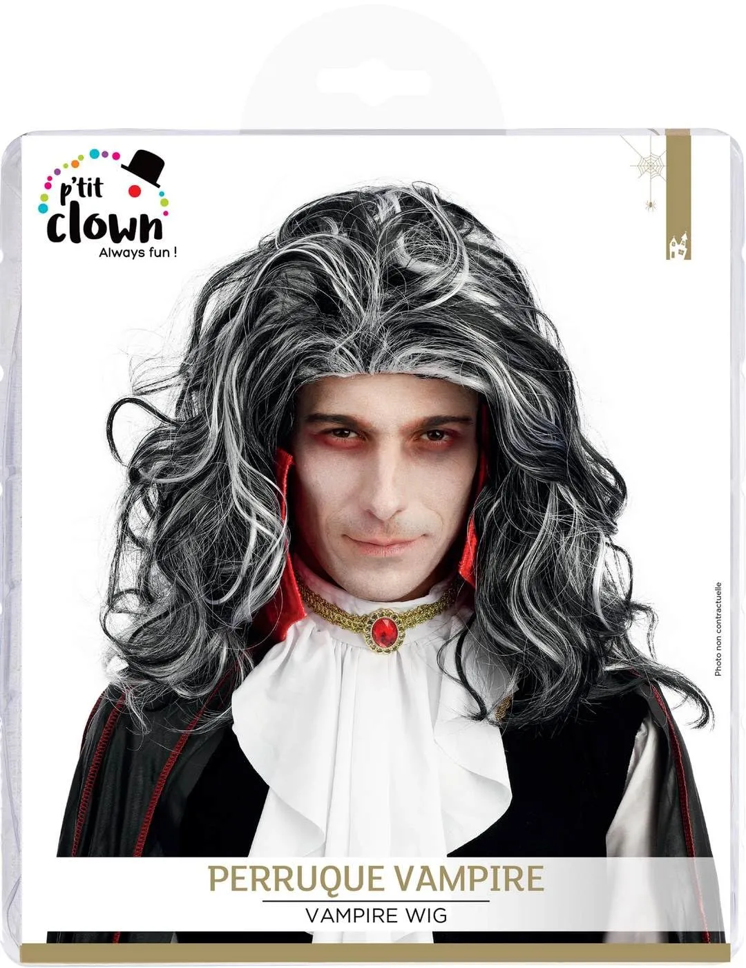 P'tit Clown re22185 parrucca vampiro lunga bianco nero