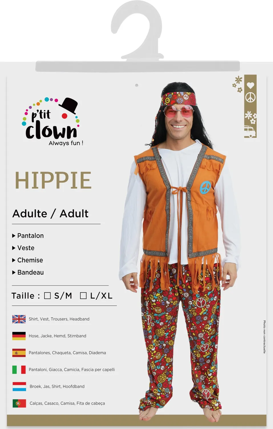 P'tit Clown Re21159 Costume Hippie Uomo L-XL Anni 70