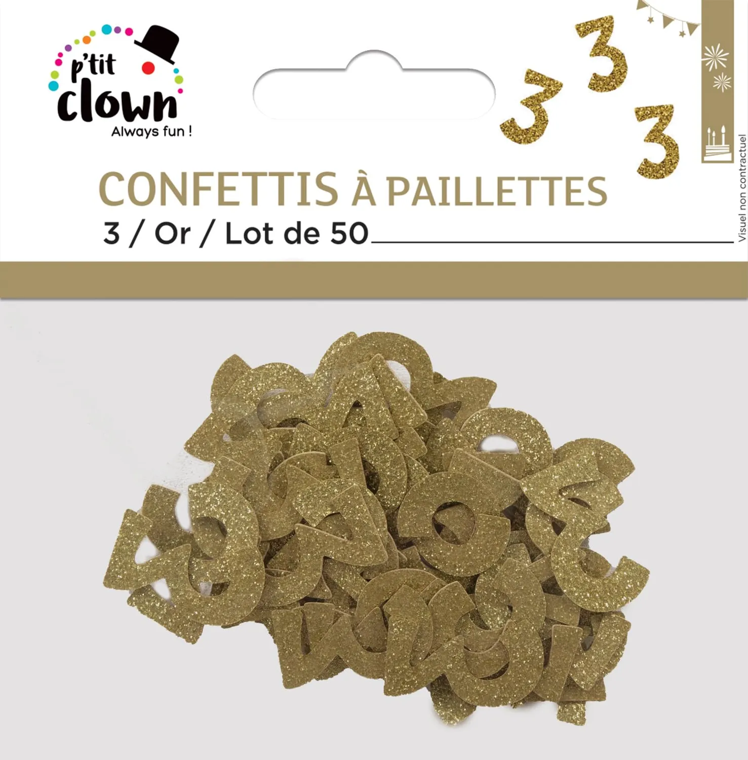 P'tit Clown re21034 Coriandoli Glitter Oro Numero 3 50pz