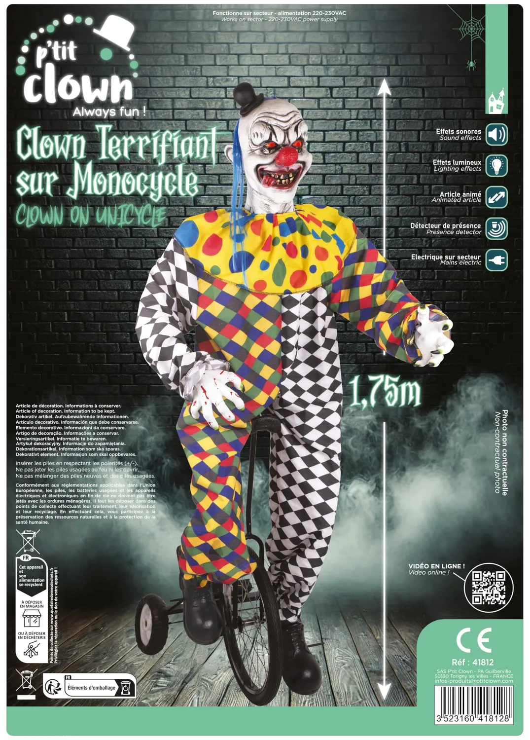 P'tit Clown 41812 clown monociclo animatronic 175 cm