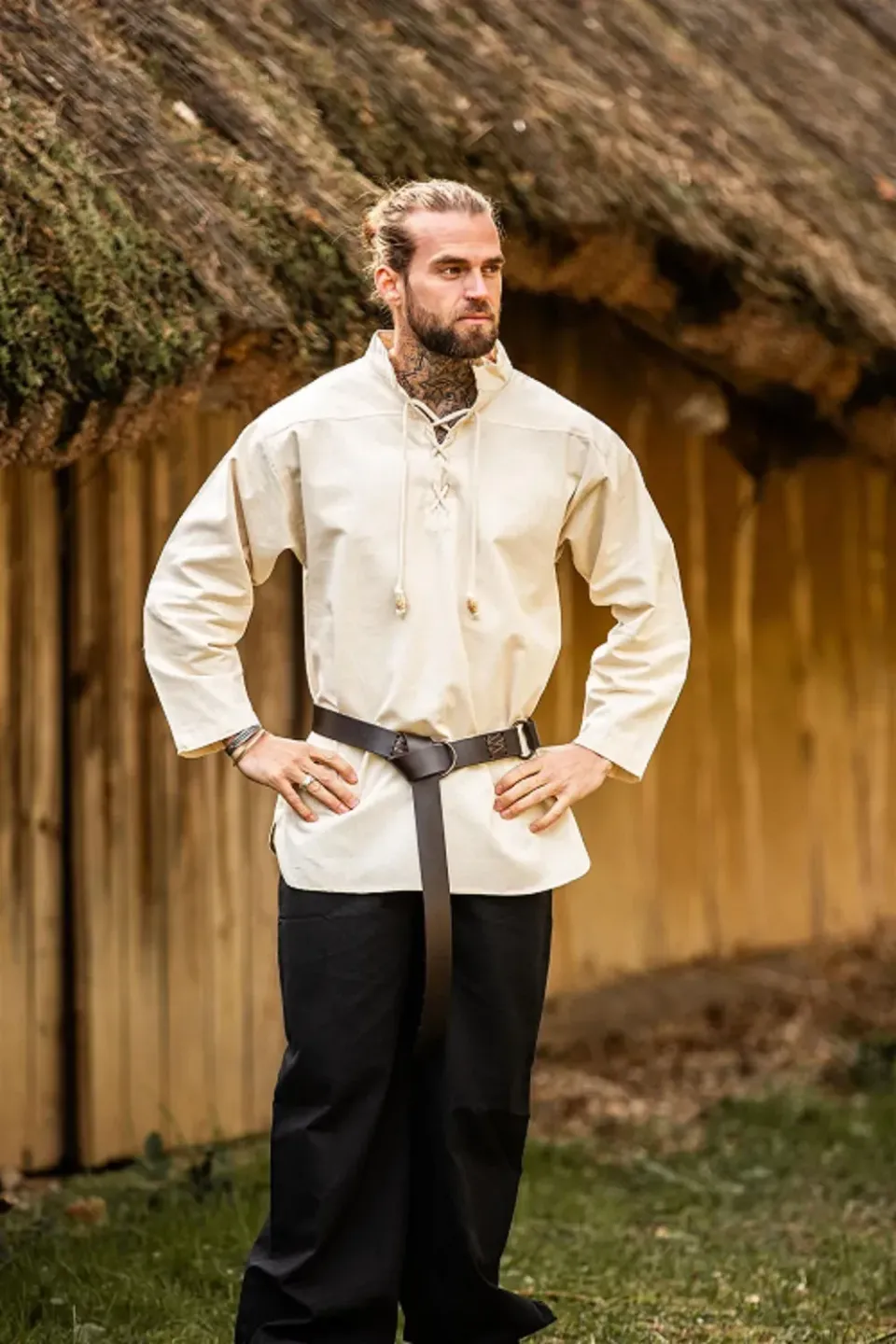 La Bottega di Merlino Ansbert camicia colletto lacci legno