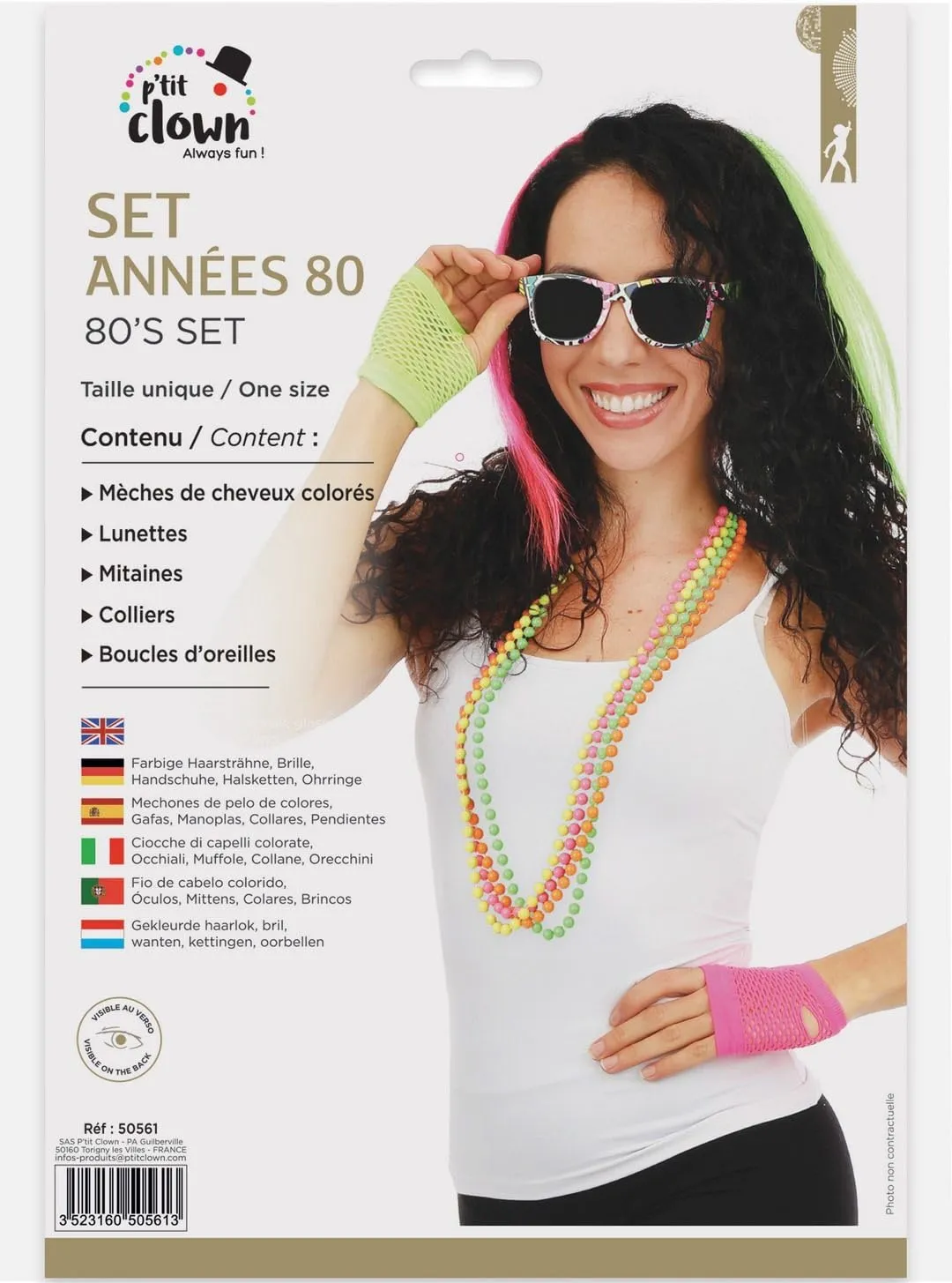 P'tit Clown Set Anni 80 Kit Travestimento Fluo Taglia Unica