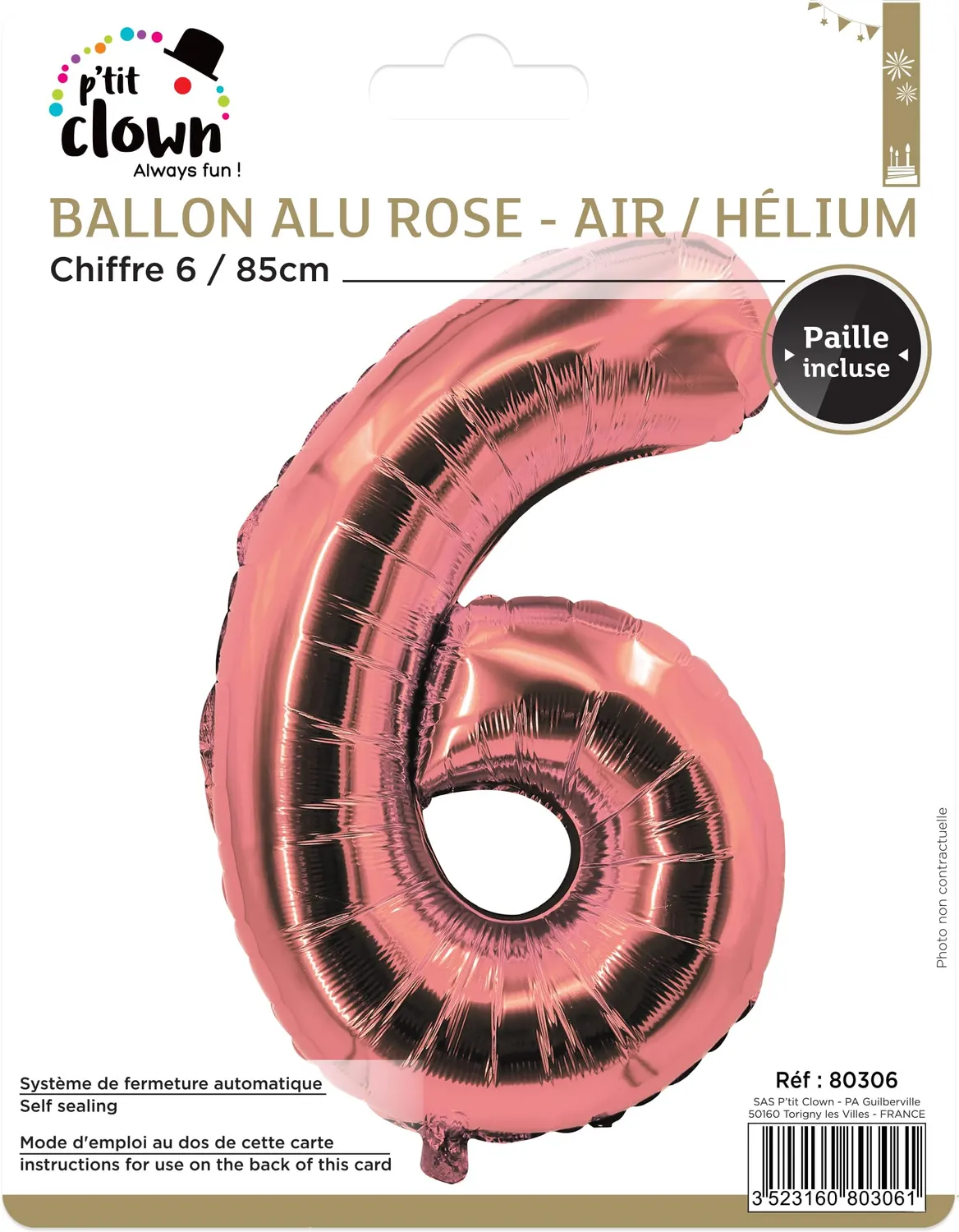 P'tit Clown re80306 palloncino numero 6 85 cm rosa oro