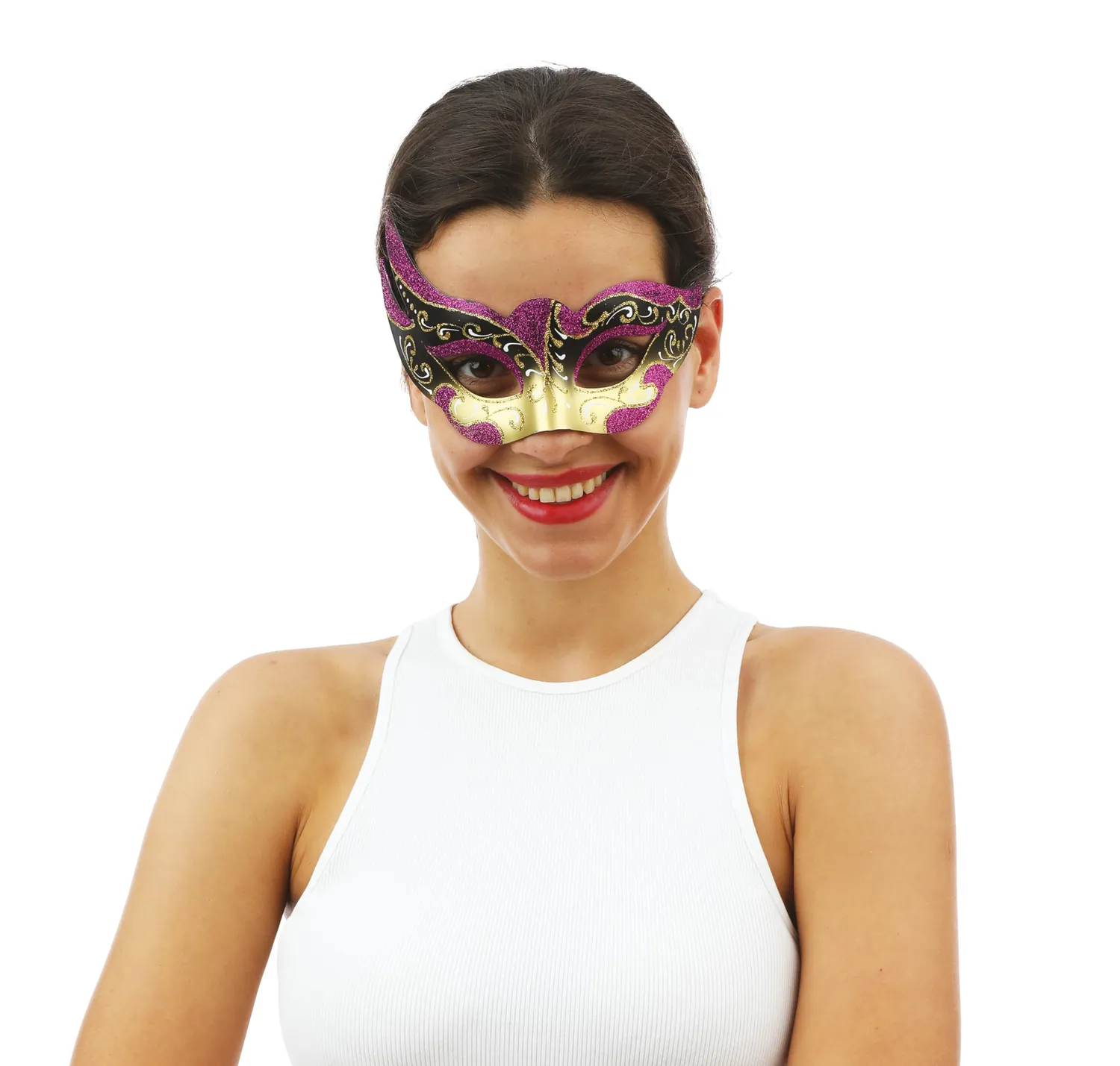 P'tit Clown 23404 maschera veneziana rosa oro adulto