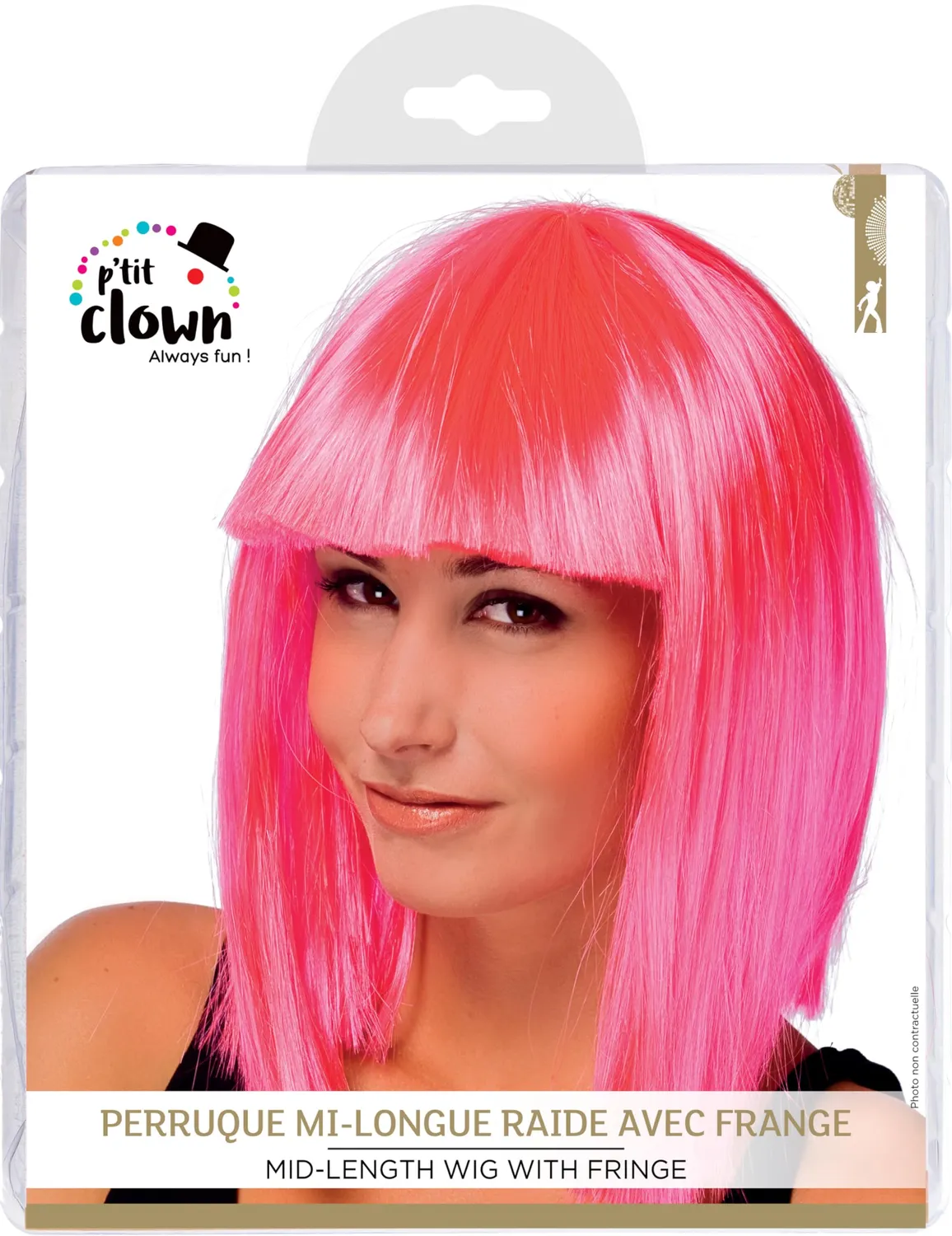 P'tit Clown Parrucca parrucca sintetica rosa fluo con frangia