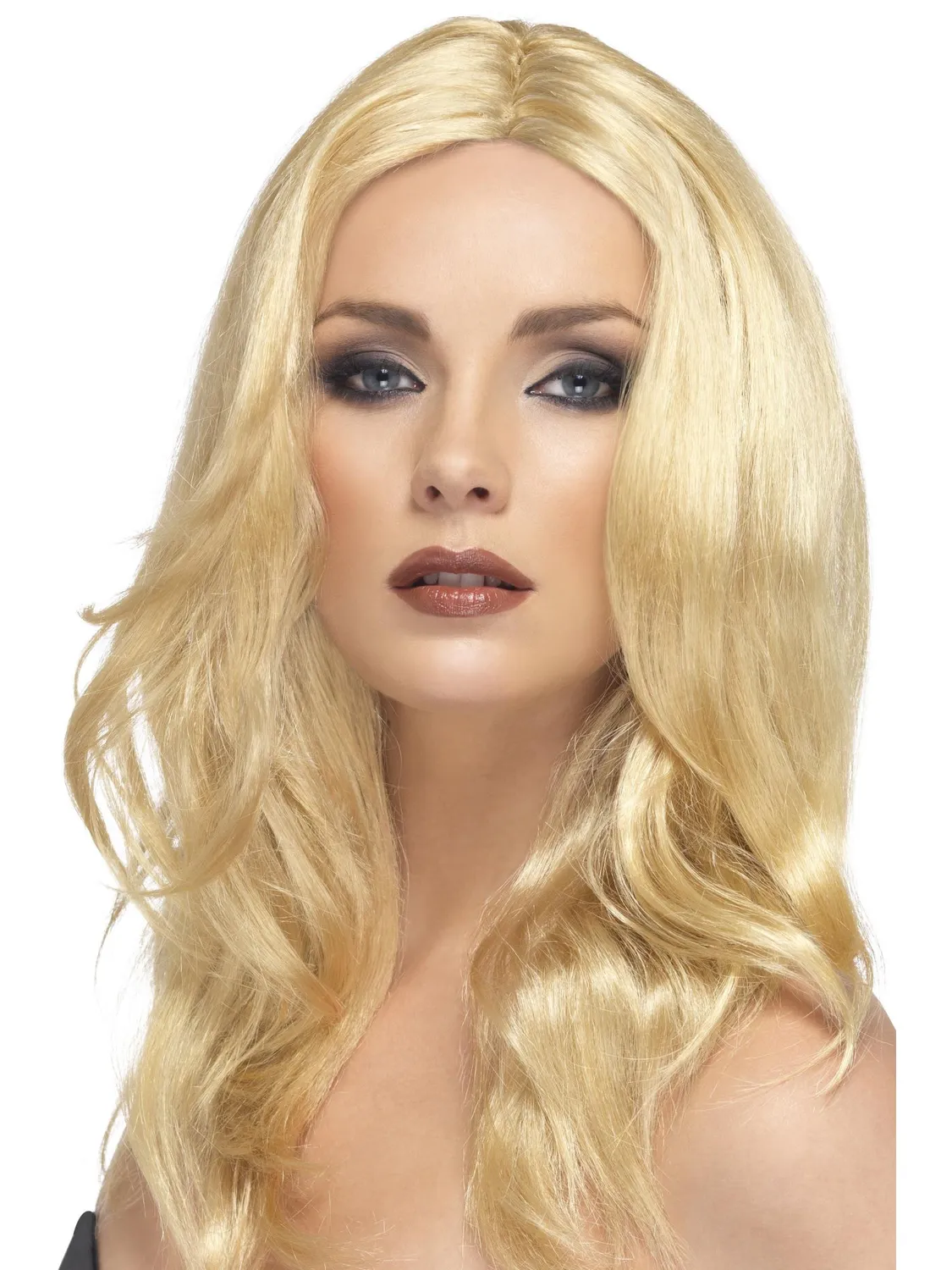 Smiffys Superstar Long Wavy Wig parrucca castana lunga