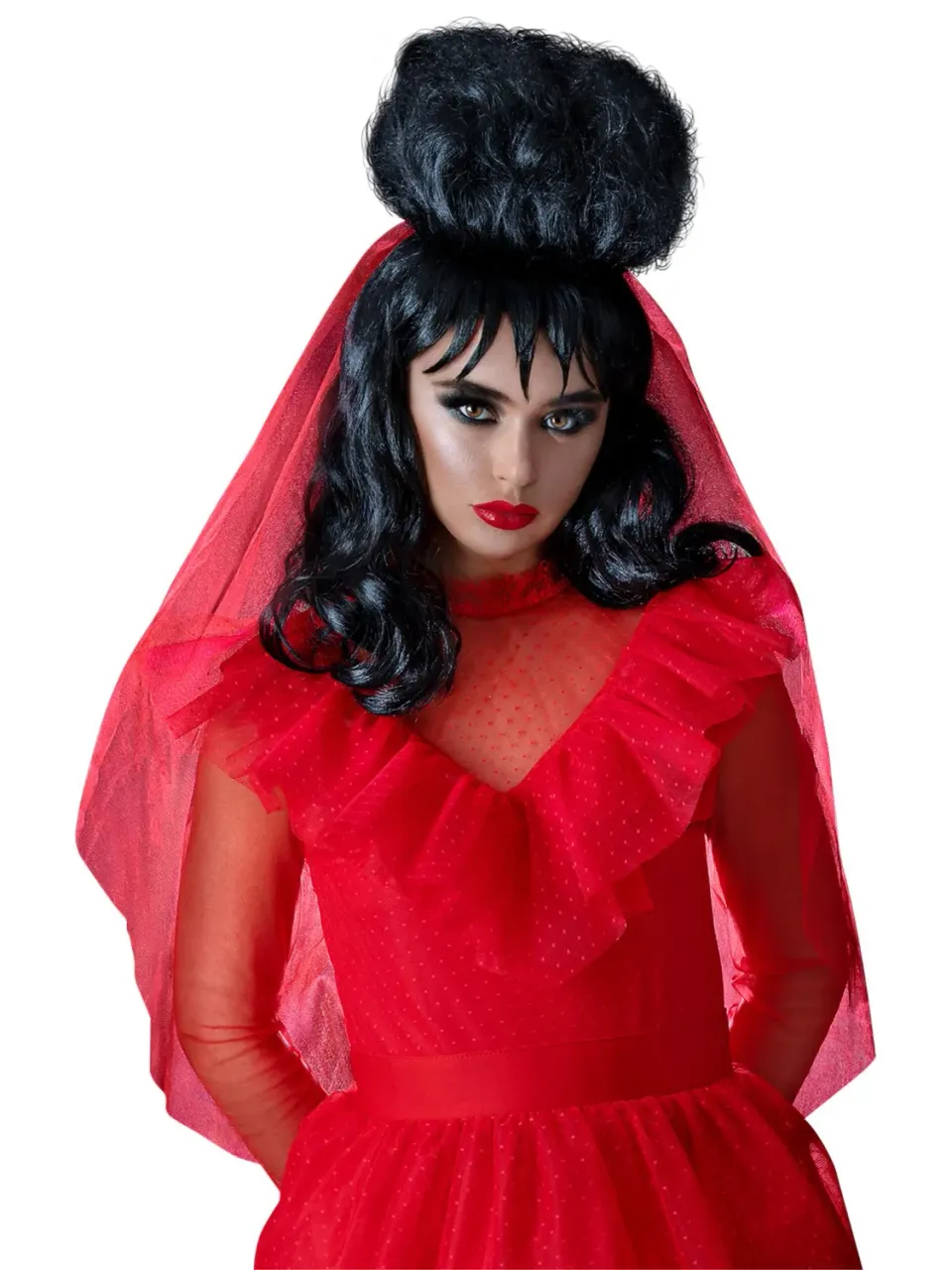 Smiffys Beetlejuice Lydia Deetz parrucca nera donna con frangia