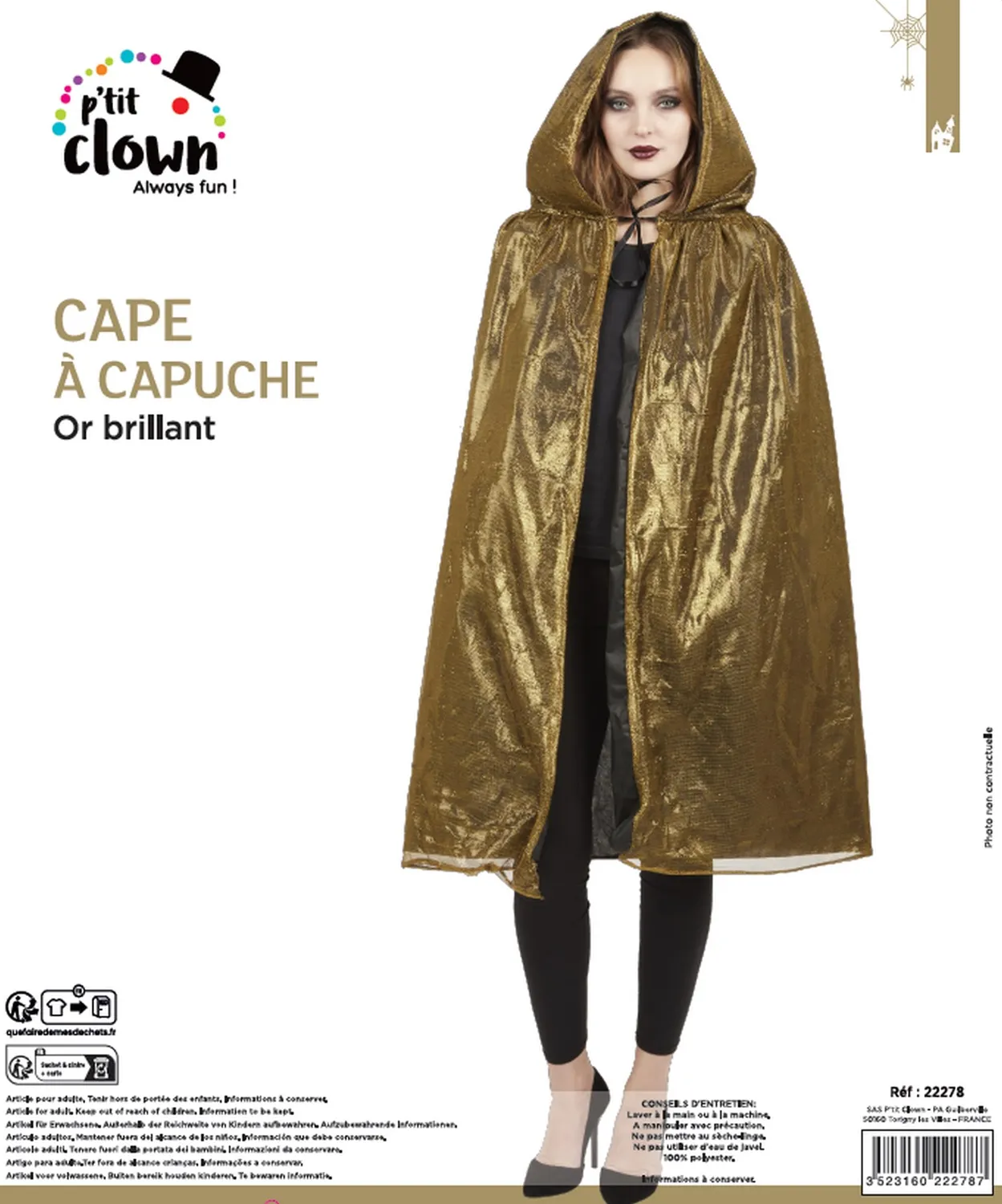 P'tit Clown 22278 mantello con cappuccio oro 145 cm lucido