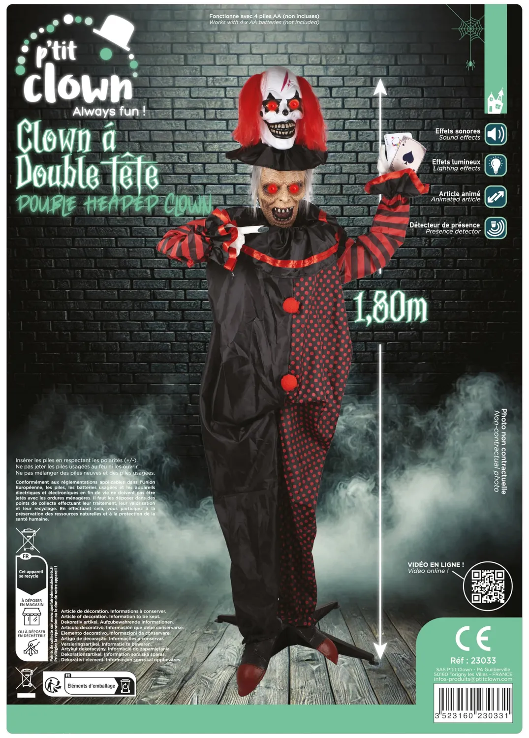 P'tit Clown Clown Due Teste animatronic Halloween 180cm