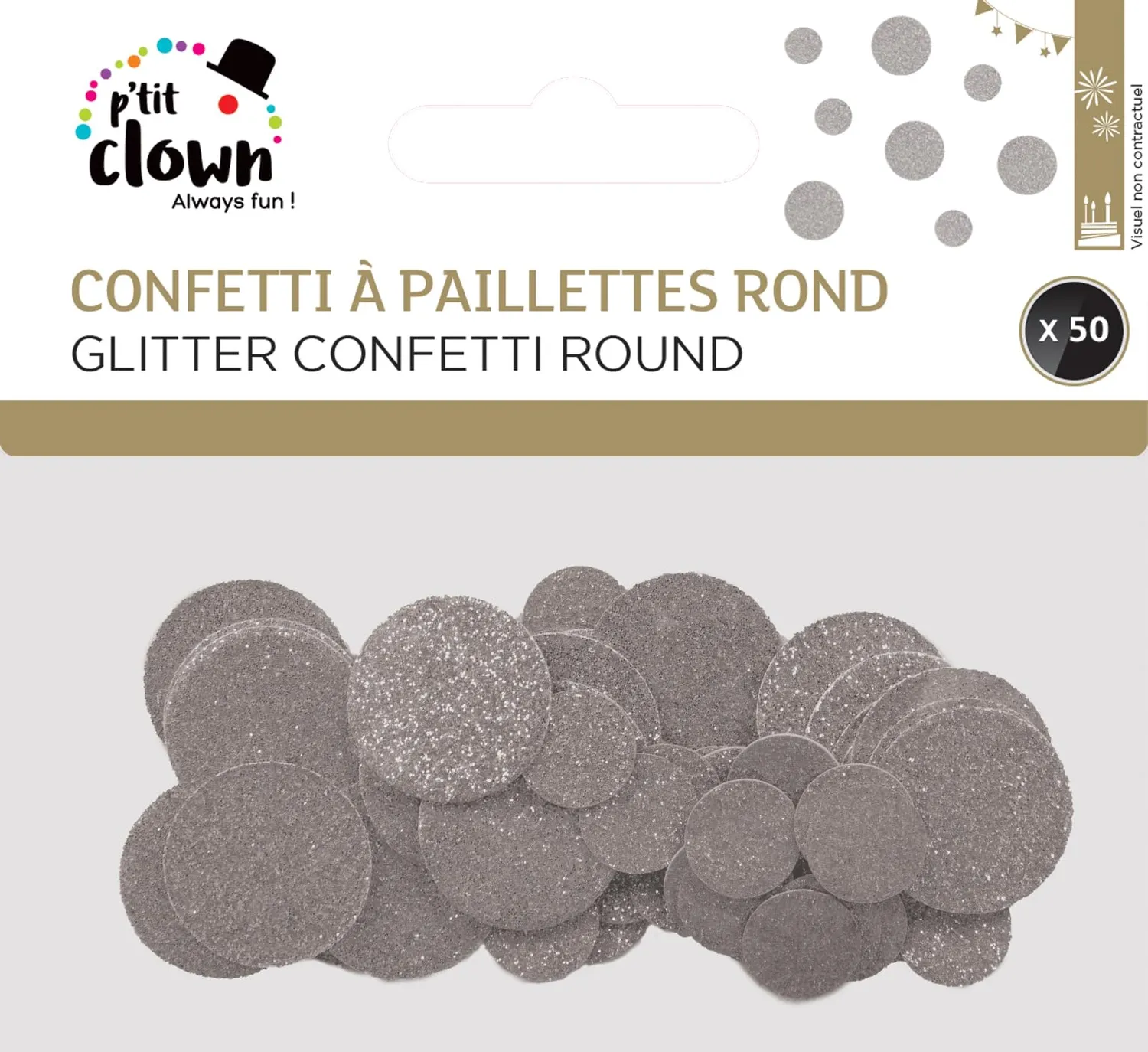 P'tit Clown re22728 coriandoli tondi argento 50 pezzi glitter