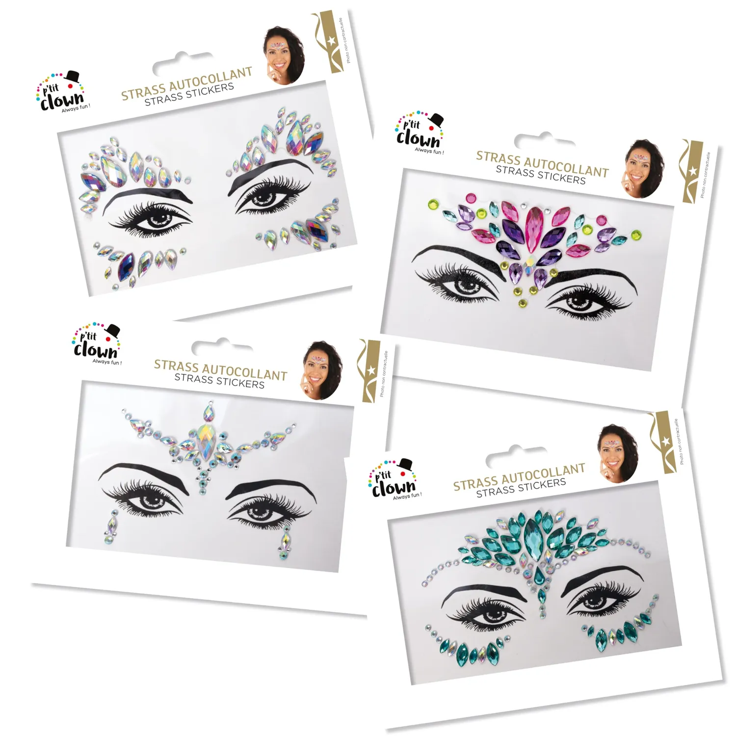 P'tit Clown strass adesivi viso modello casuale autoadesivi