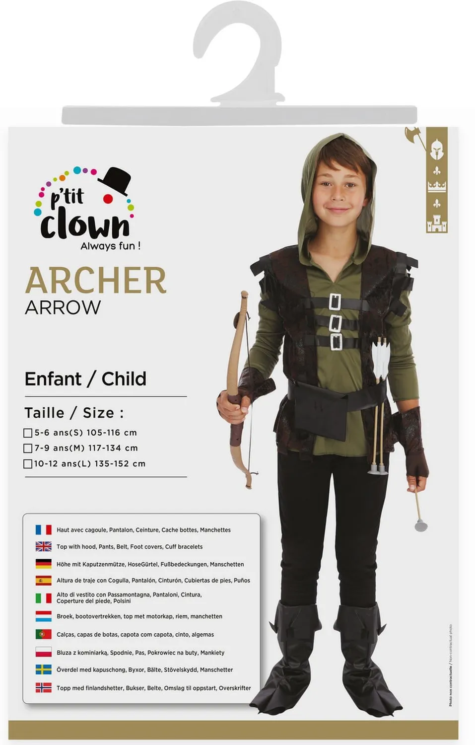 P'tit Clown costume arciere bambino 10-12 anni completo