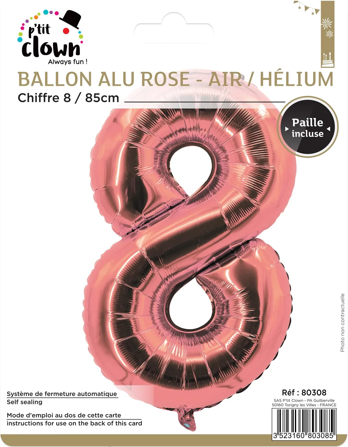 P'tit Clown re80308 palloncino numero 8 85 cm rosa oro