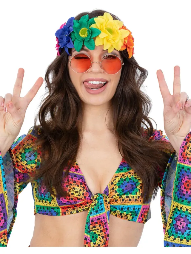 Smiffys Rainbow corona fiori hippie arcobaleno donna