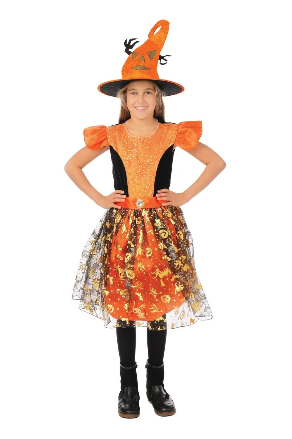 P'tit Clown costume strega oro 5-6 anni con cappello