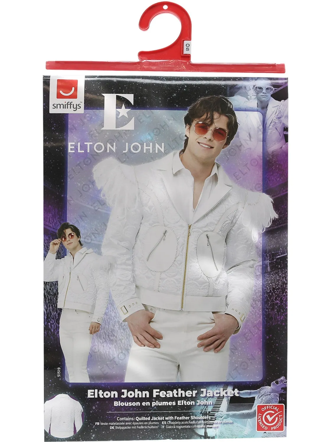 Smiffys Elton John Feather giacca bianca piume uomo M-L