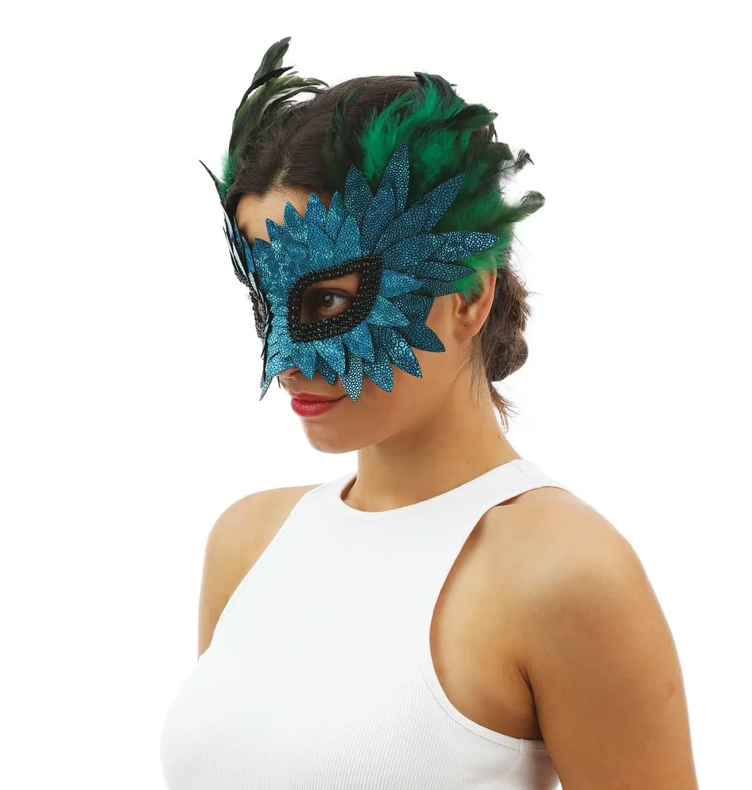 P'tit Clown 23387 lupo maschera piume scaglie blu lusso