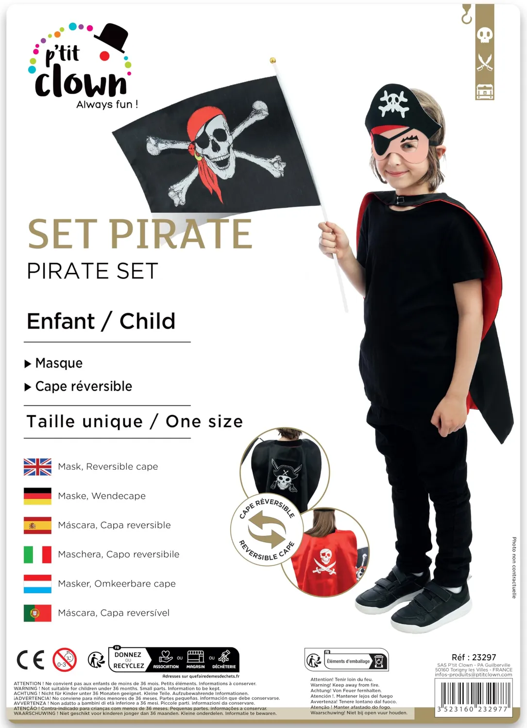 P'tit Clown 23297 costume pirata bambino mantello unisex