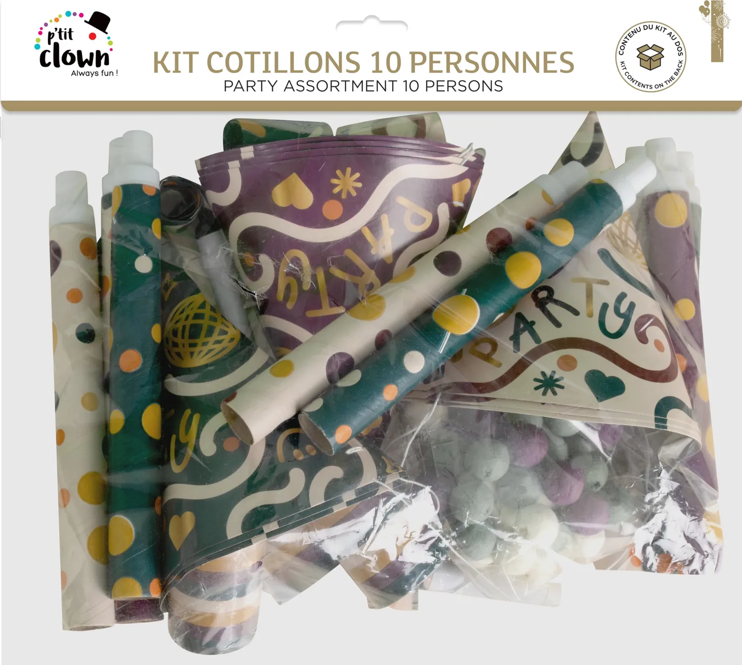 P'tit Clown 23444 Kit Cotillons festa 10 persone multicolore