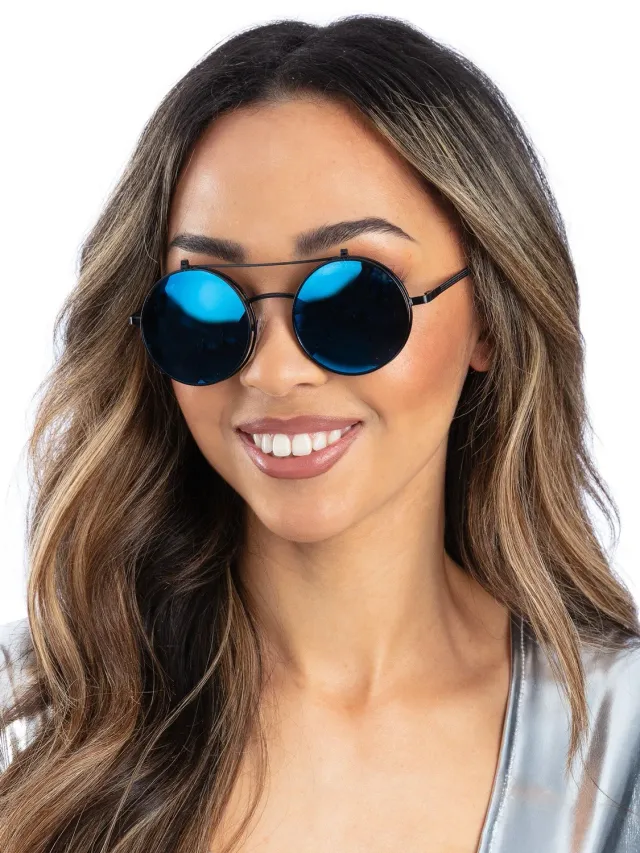 Smiffys Metallic Blue occhiali carnevale specchiati blu