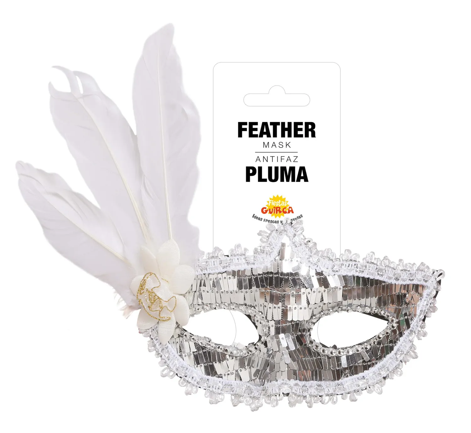 Guirca Maschera Argento maschera veneziana piuma