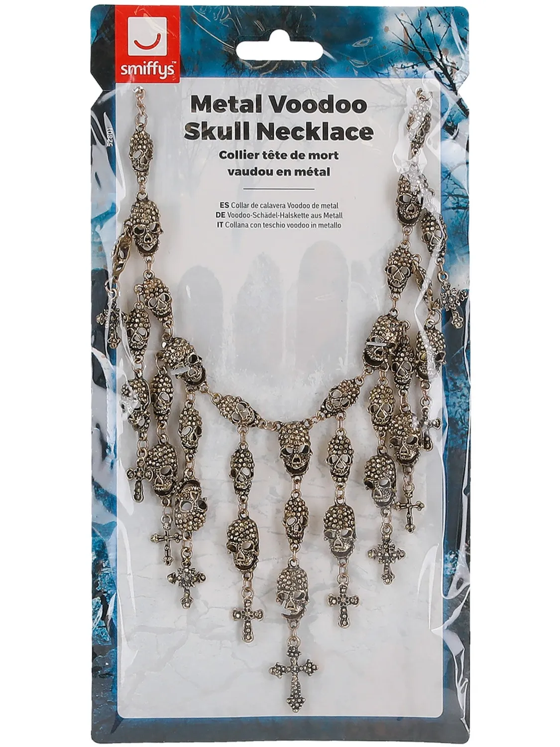 Smiffys Collana Teschio Voodoo Metallo Argento