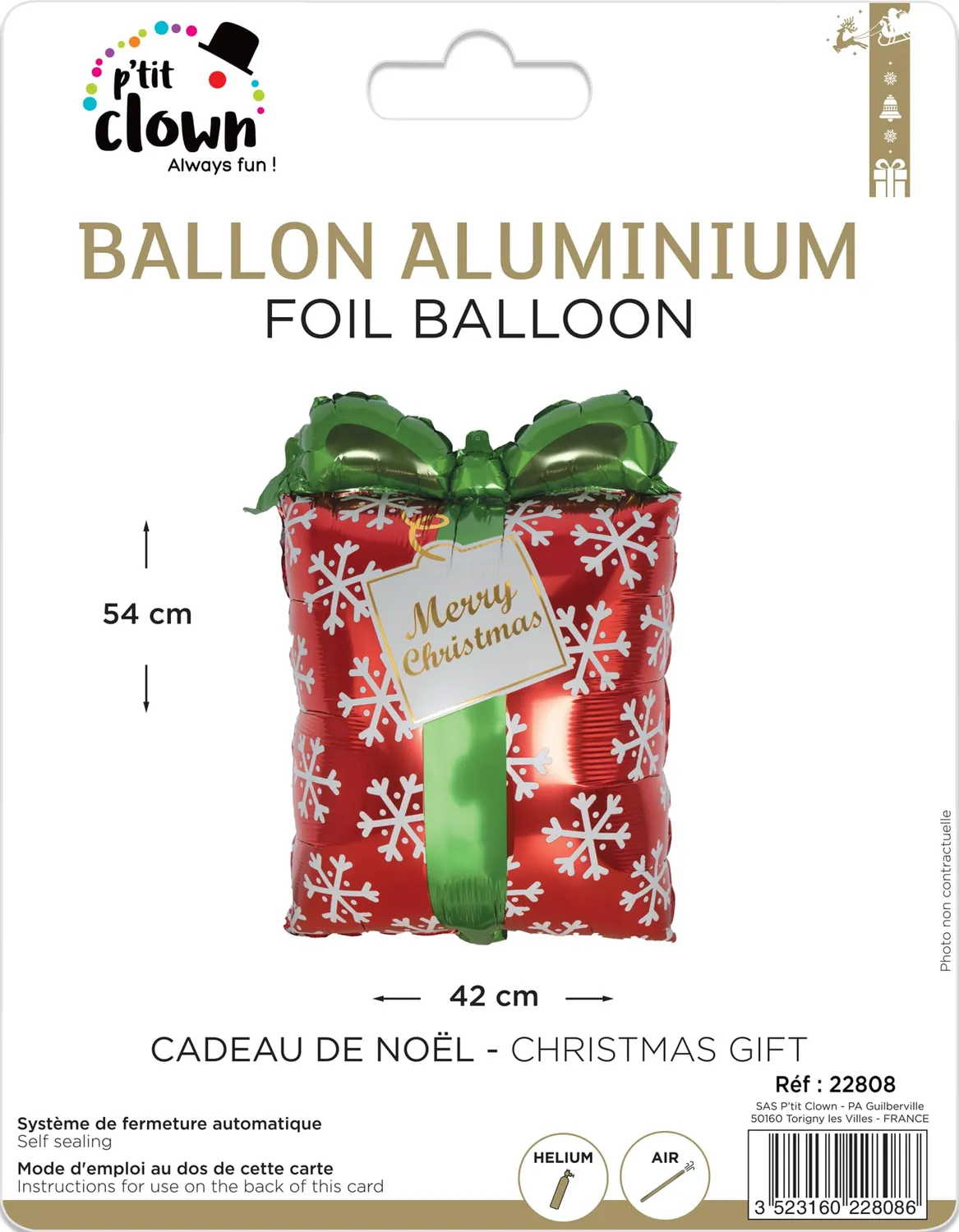 P'tit Clown Re22808 palloncino alluminio regalo Natale 54 cm