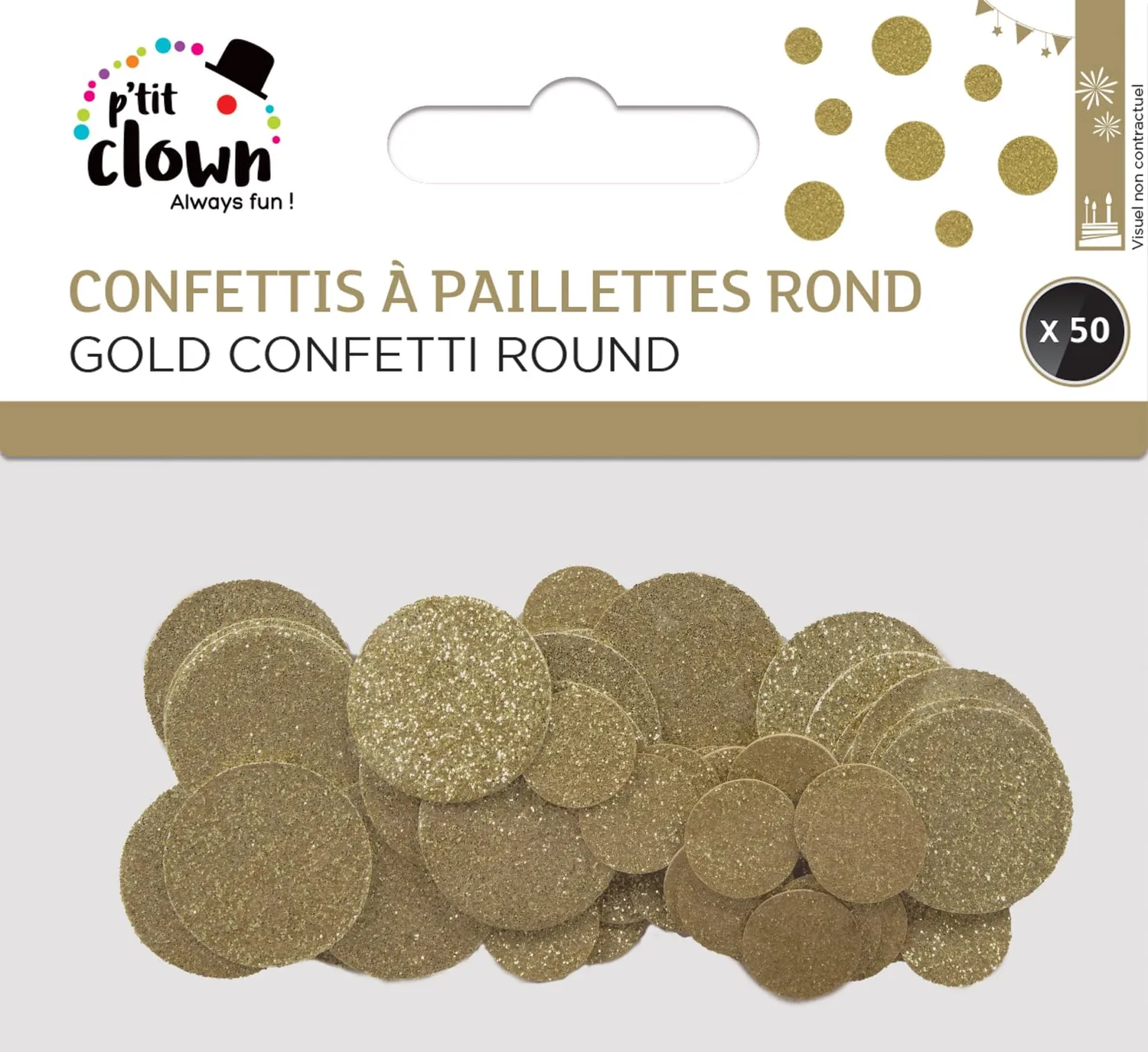 P'tit Clown RE21224 coriandoli glitter rotondi oro 50 pz