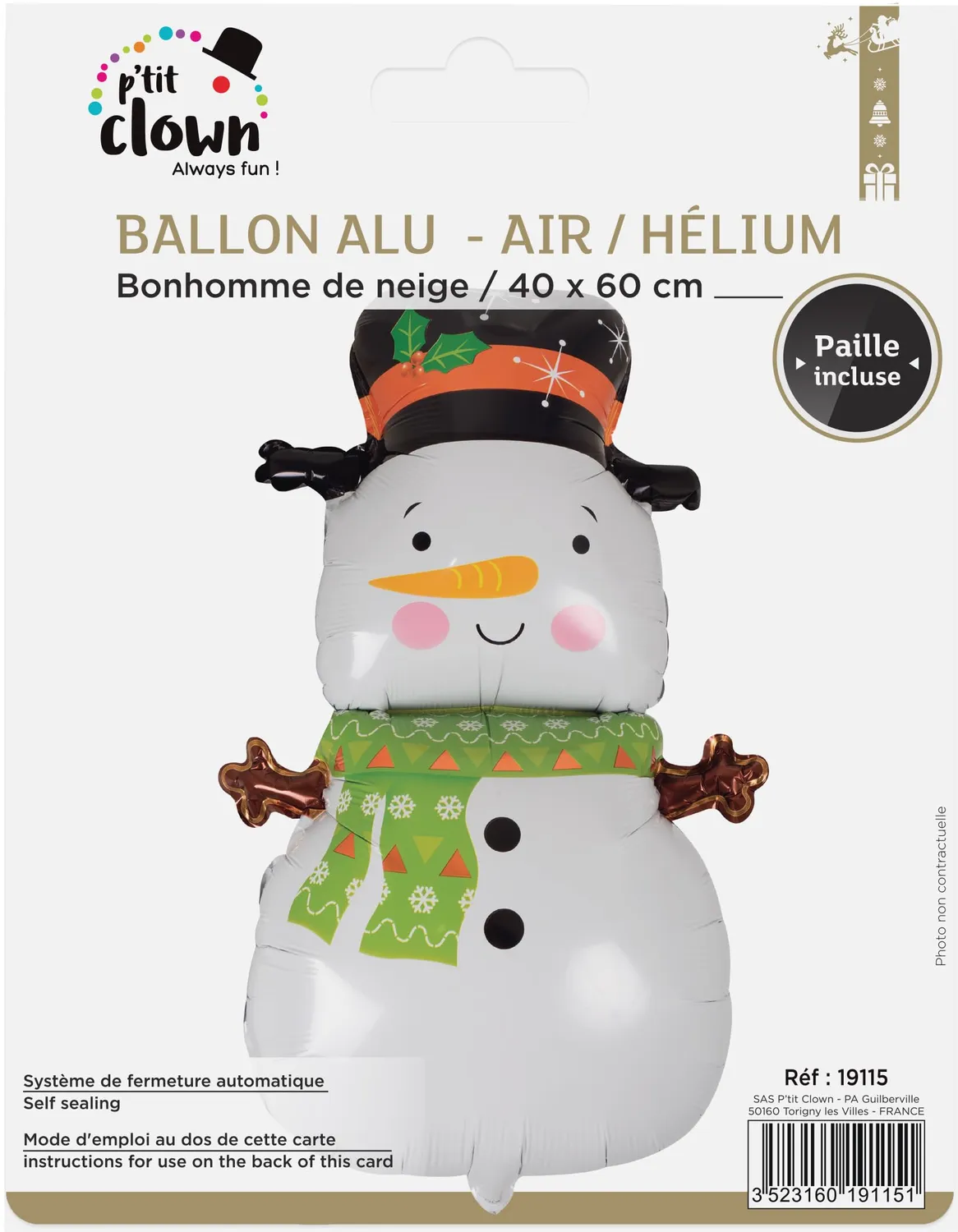 P'tit Clown palloncino Natale foil pupazzo di neve aria elio