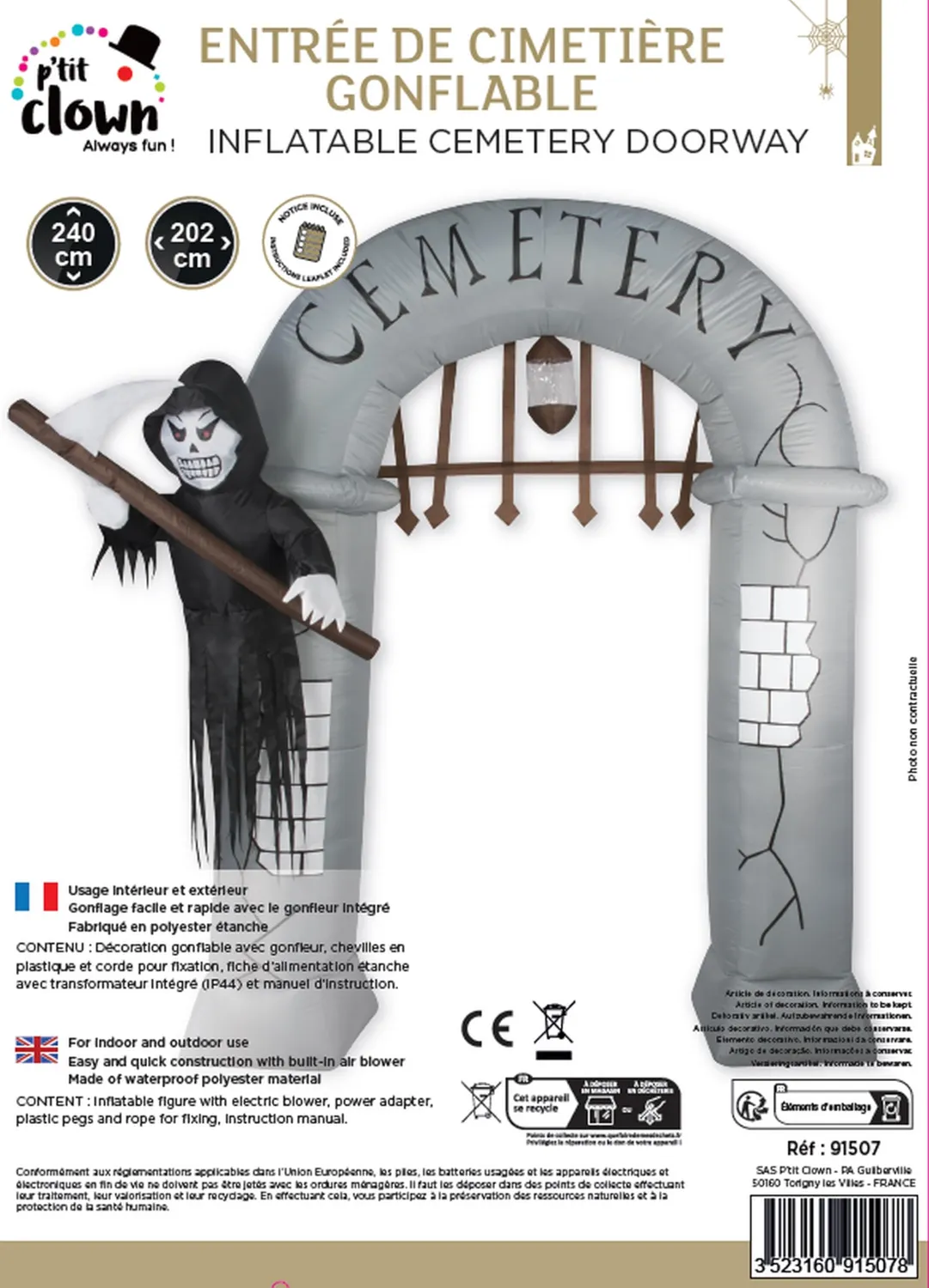 P'tit Clown re91507 Arco Cimitero Gonfiabile 2,4 m LED