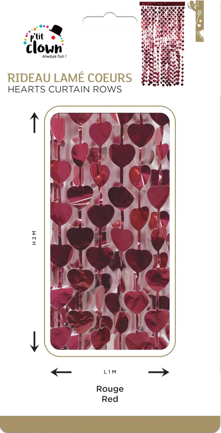P'tit Clown tenda lamé cuori rossa 2 m decorazione
