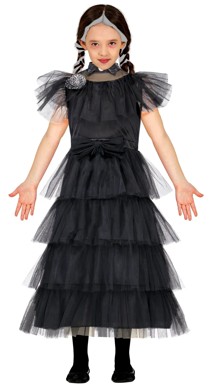 Guirca Costume Gotico Bambina 7-9 Anni Abito Lungo Nero
