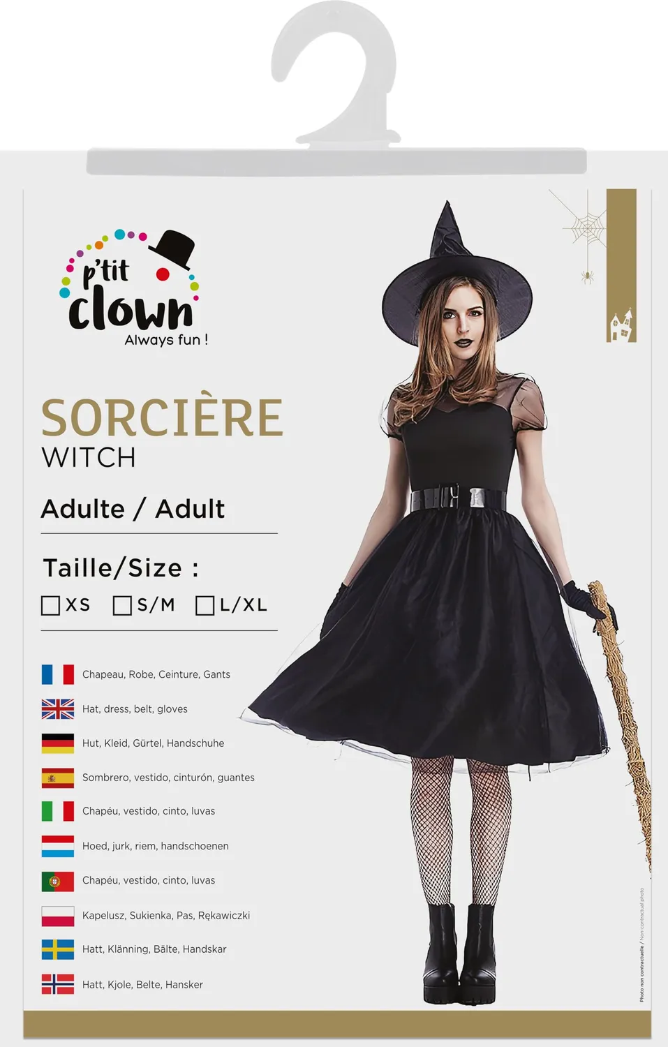 P'tit Clown Strega costume donna nero S/M Halloween