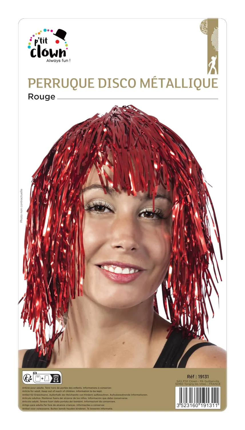 P'tit Clown Discoteca parrucca rossa metallizzata adulto