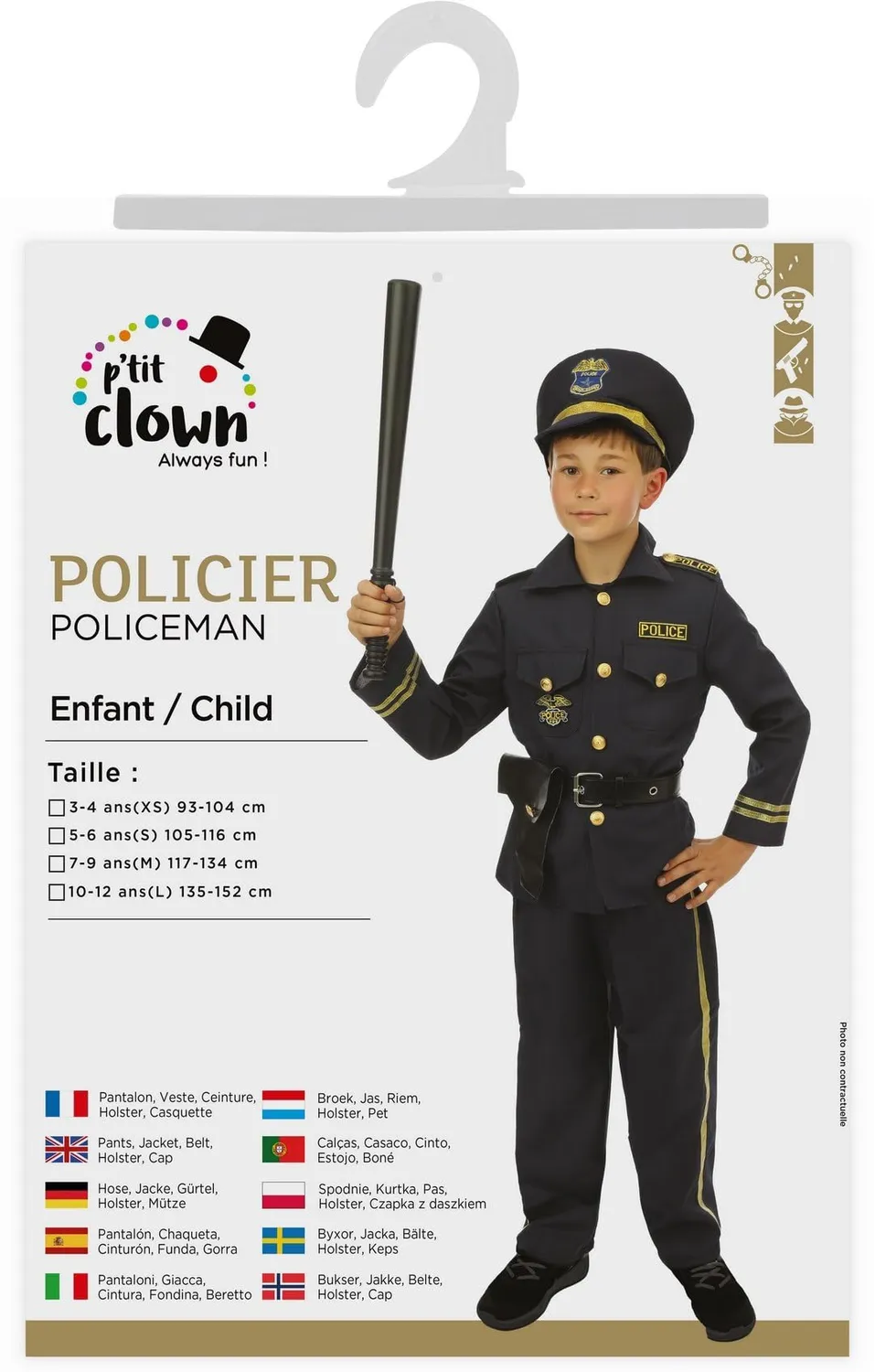 P'tit Clown Poliziotto costume bambino nero 10-12 anni