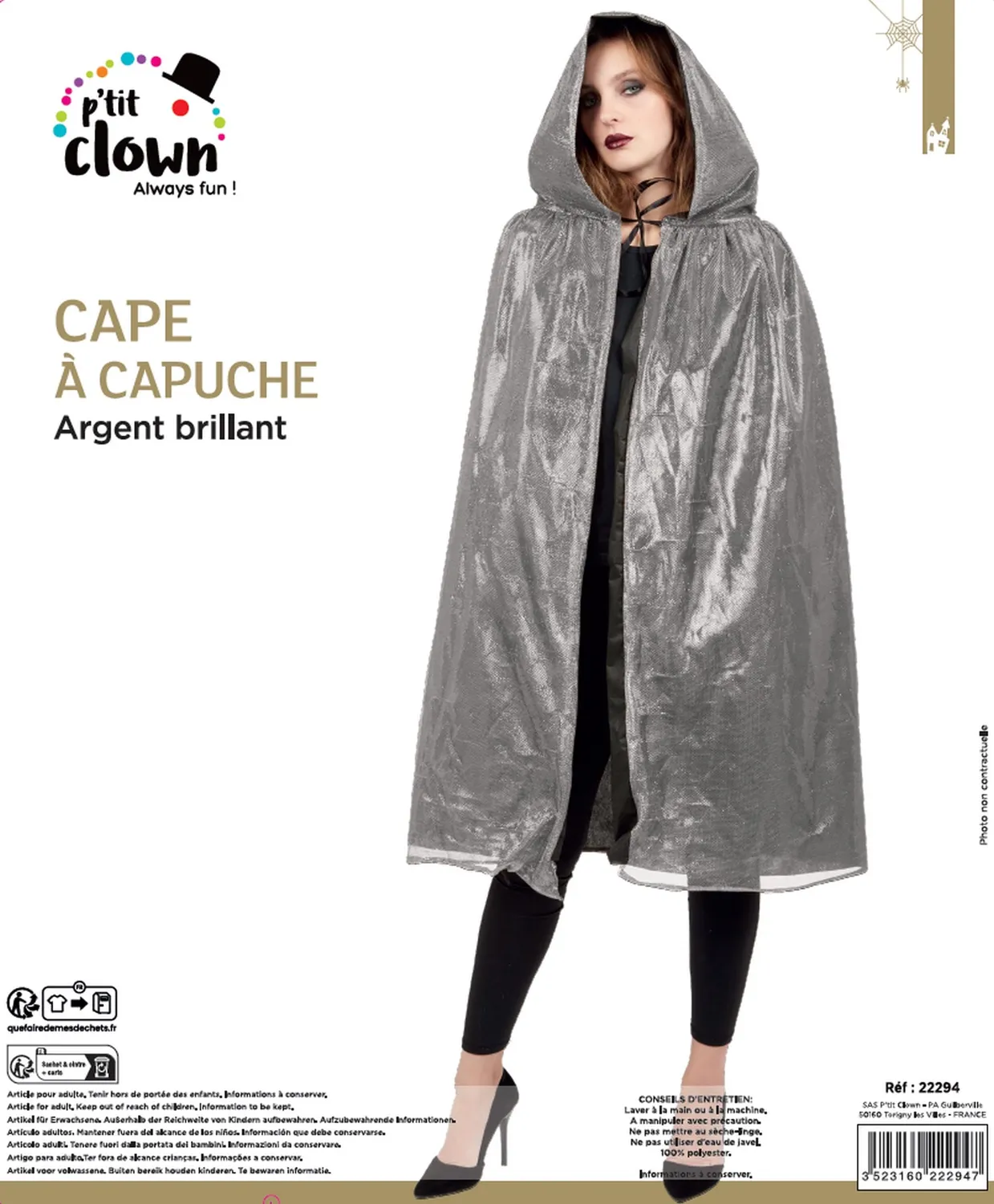 P'tit Clown re22294 mantello con cappuccio argento lucido