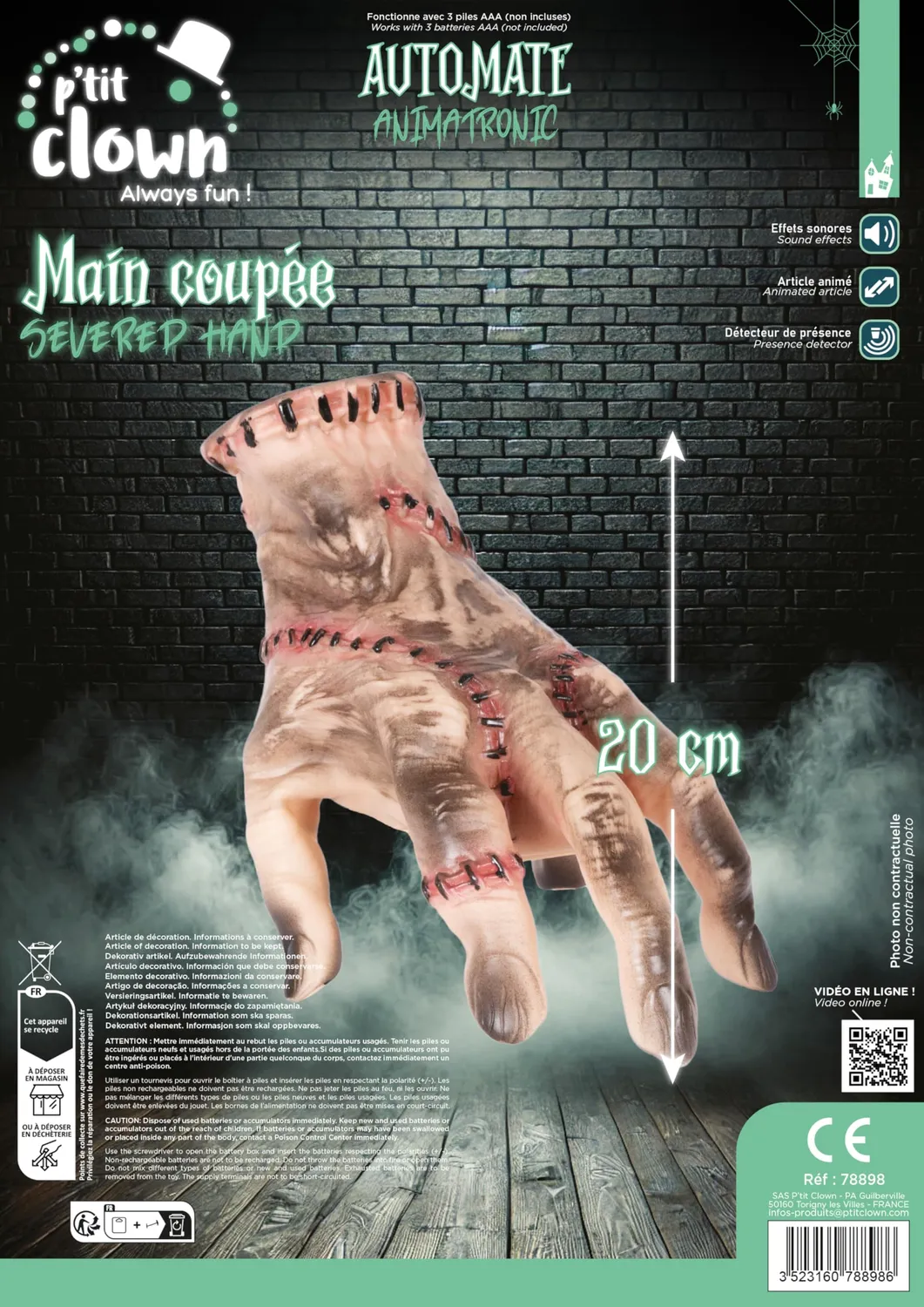 P'tit Clown 78898 mano mozzata Halloween animata 20 cm
