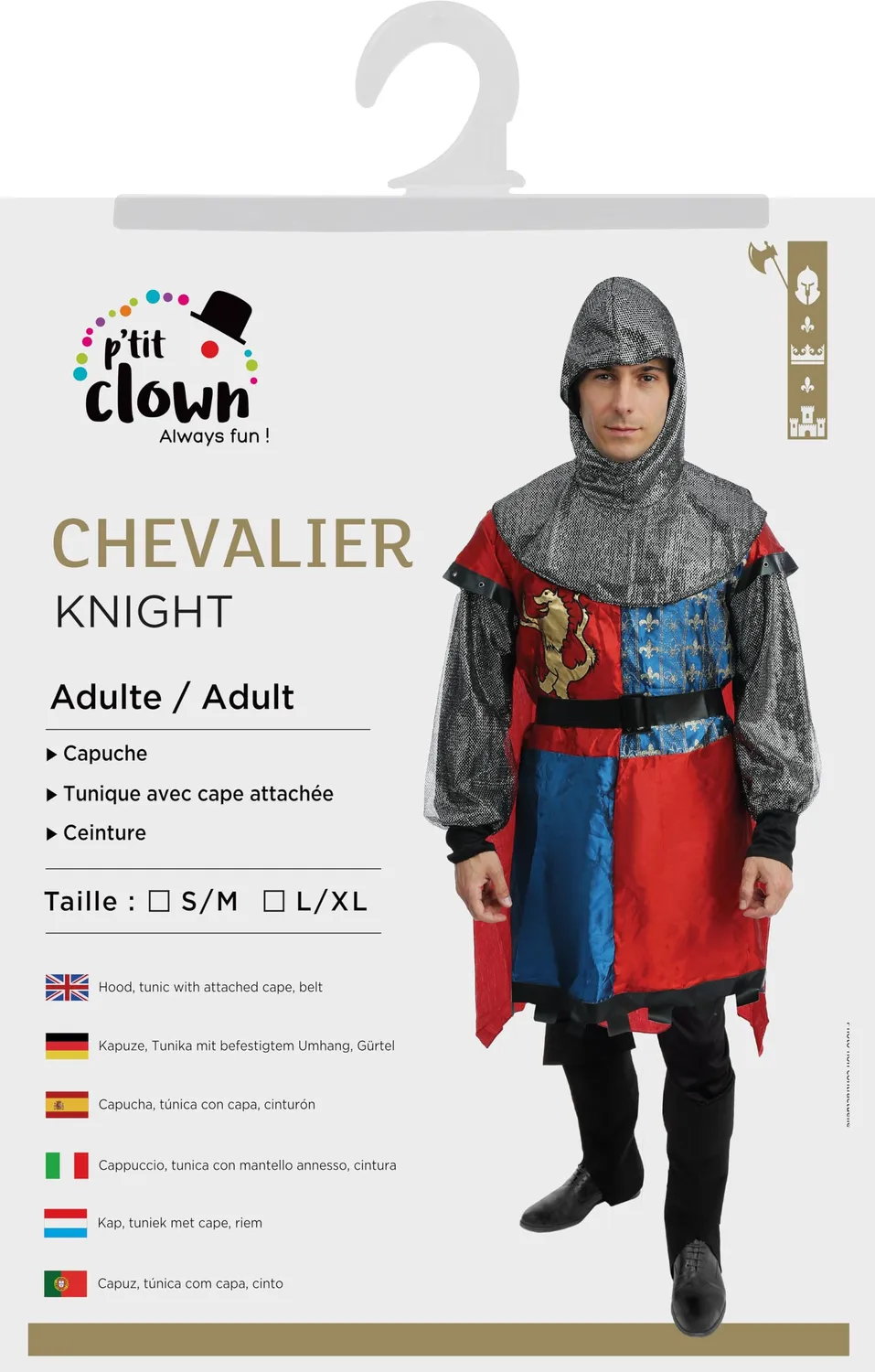P'tit Clown Cavaliere Medievale costume adulto L-XL rosso blu
