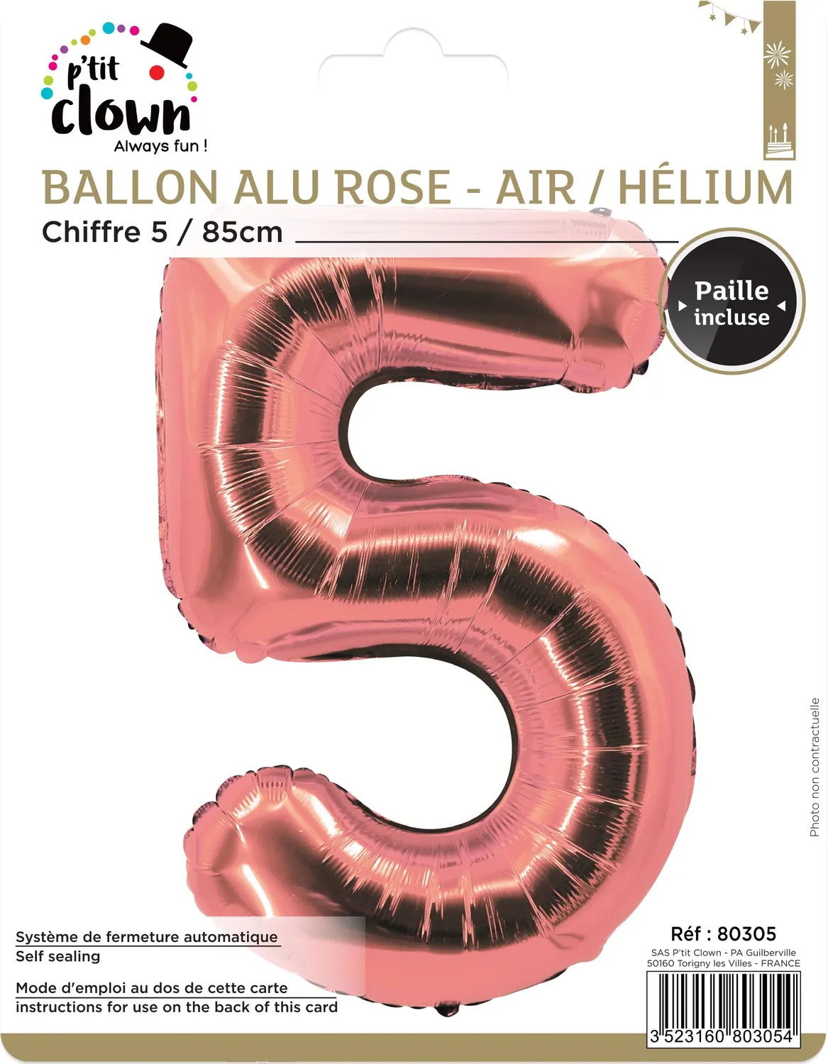 P'tit Clown re80305 palloncino numero 5 rosa oro 85 cm