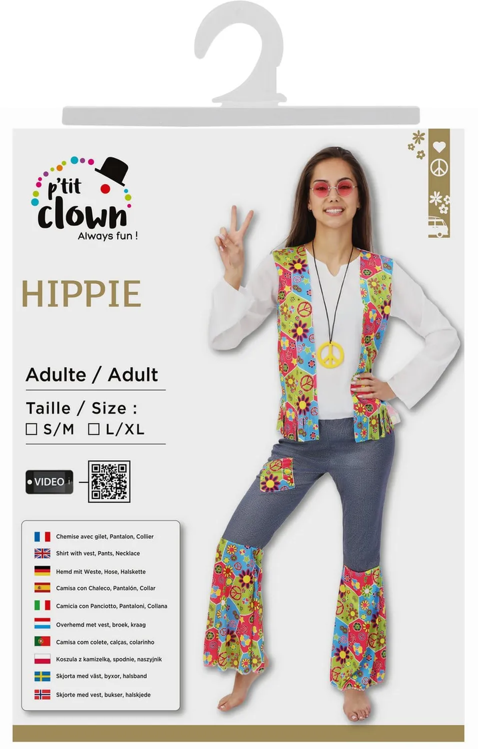 P'tit Clown Hippie Donna Costume L-XL Flower Power