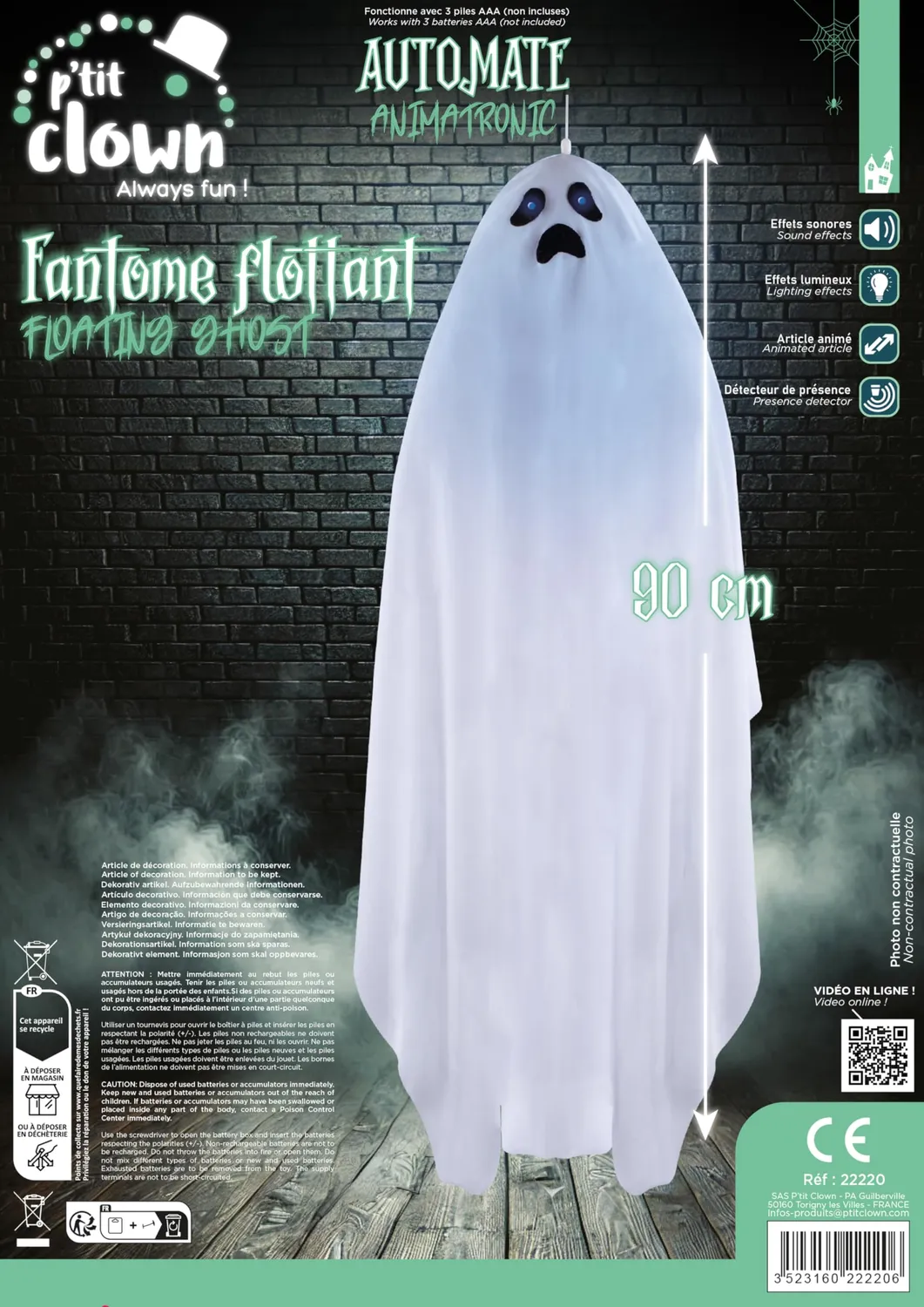 P'tit Clown 22220 Fantasma Fluttuante 90 cm decorazione animata