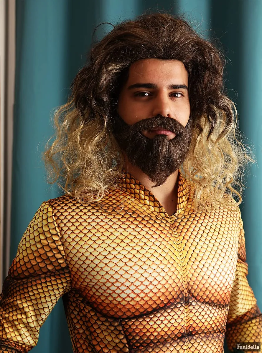 Funidelia Aquaman parrucca con barba marrone sintetica