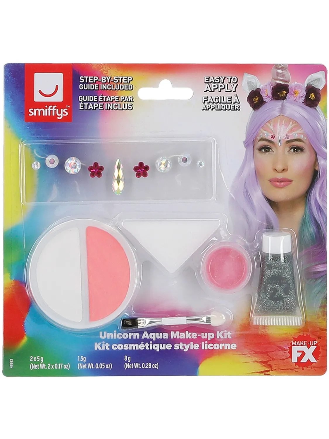 Smiffys Unicorn kit trucco aqua glitter gemme viso