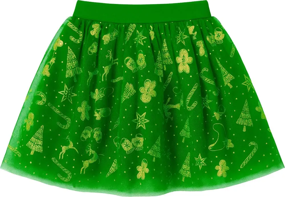 Fiestas Guirca gonna tutu bambina Natale verde stampa oro 30 cm