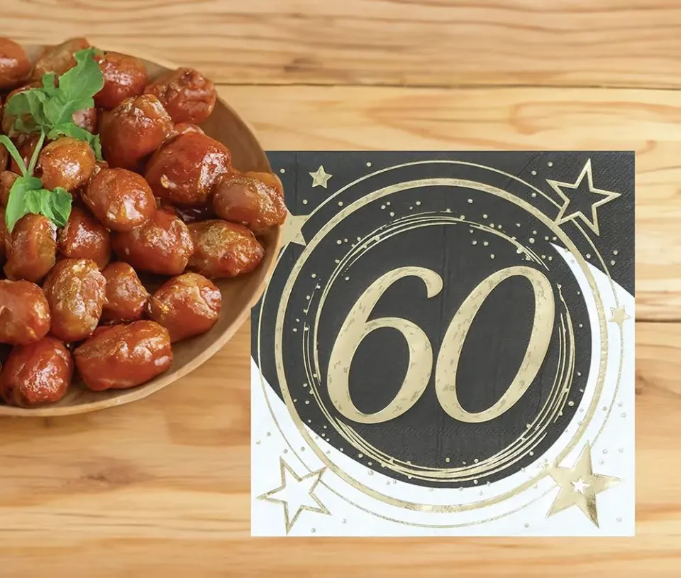 Fiestas Guirca 60 Anni tovaglioli oro nero 12 pezzi