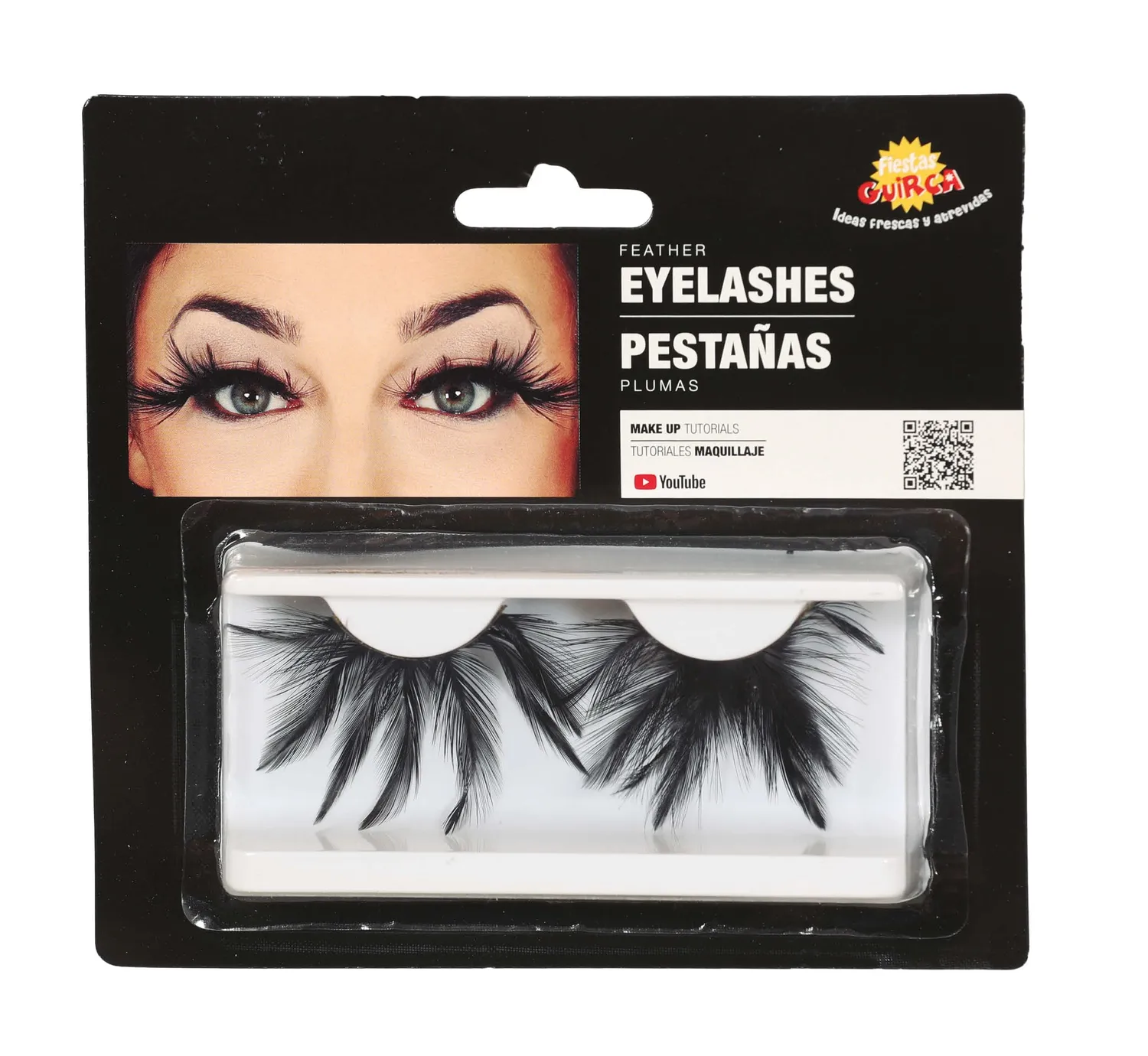 Guirca Halloween Black Feather ciglia finte nere con piuma