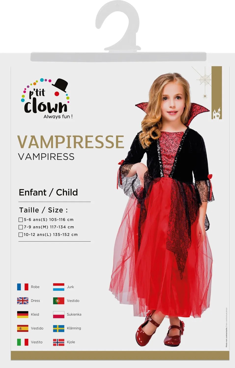 P'tit Clown Vampiro costume bambina rosso 7/9 anni