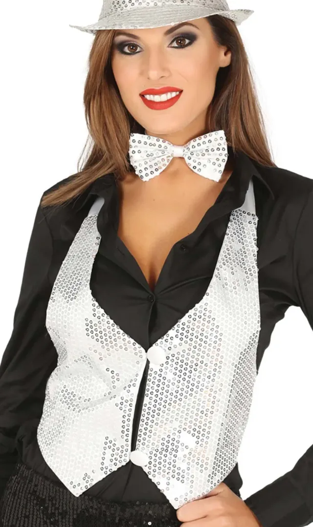 Guirca Gilet Paillettes Argento Donna Festa