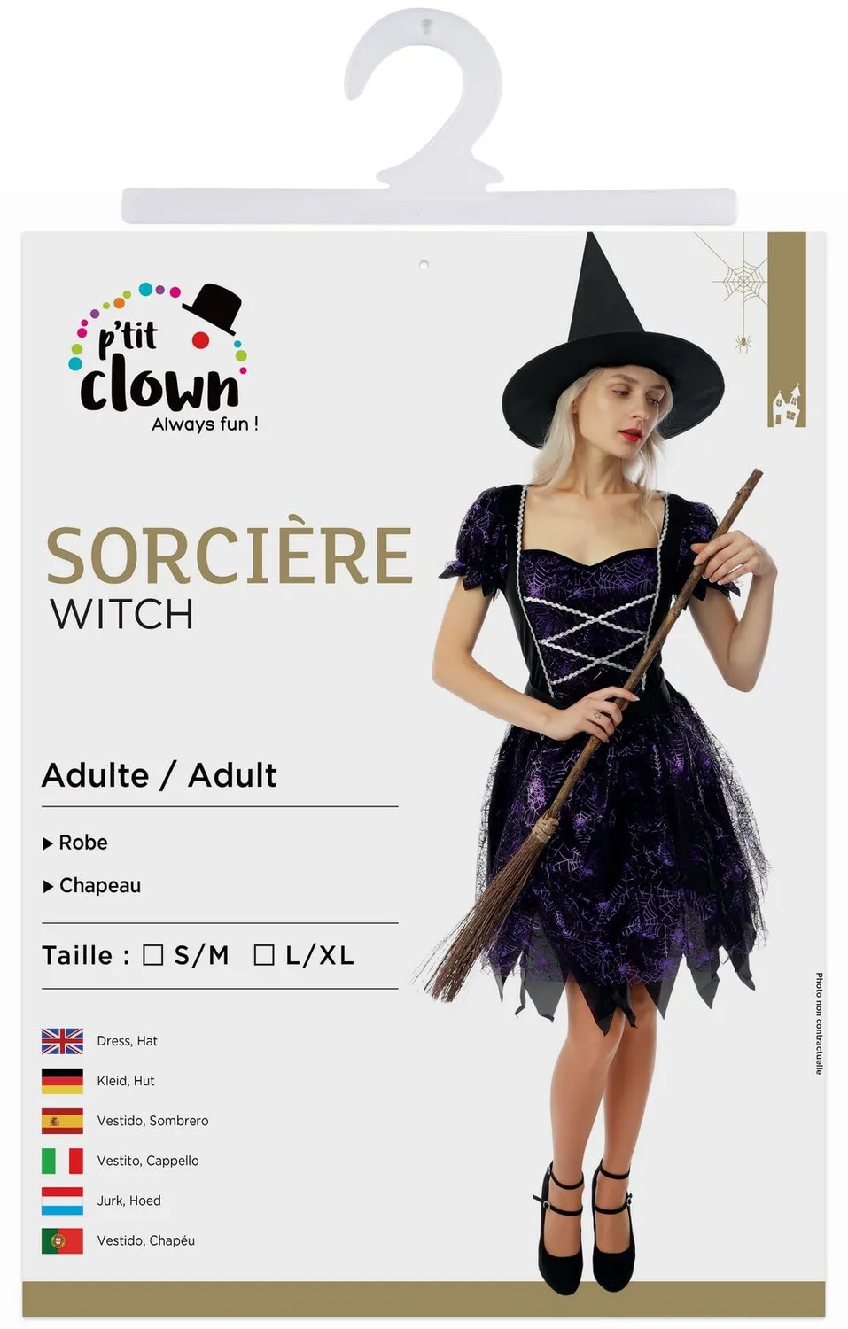 P'tit Clown Strega costume adulto viola L-XL Halloween