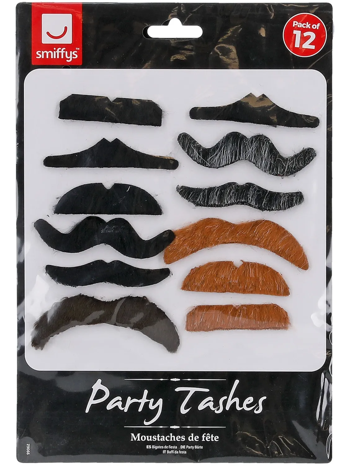 Smiffys Party Tashes baffi finti adesivi 12 pezzi assortiti